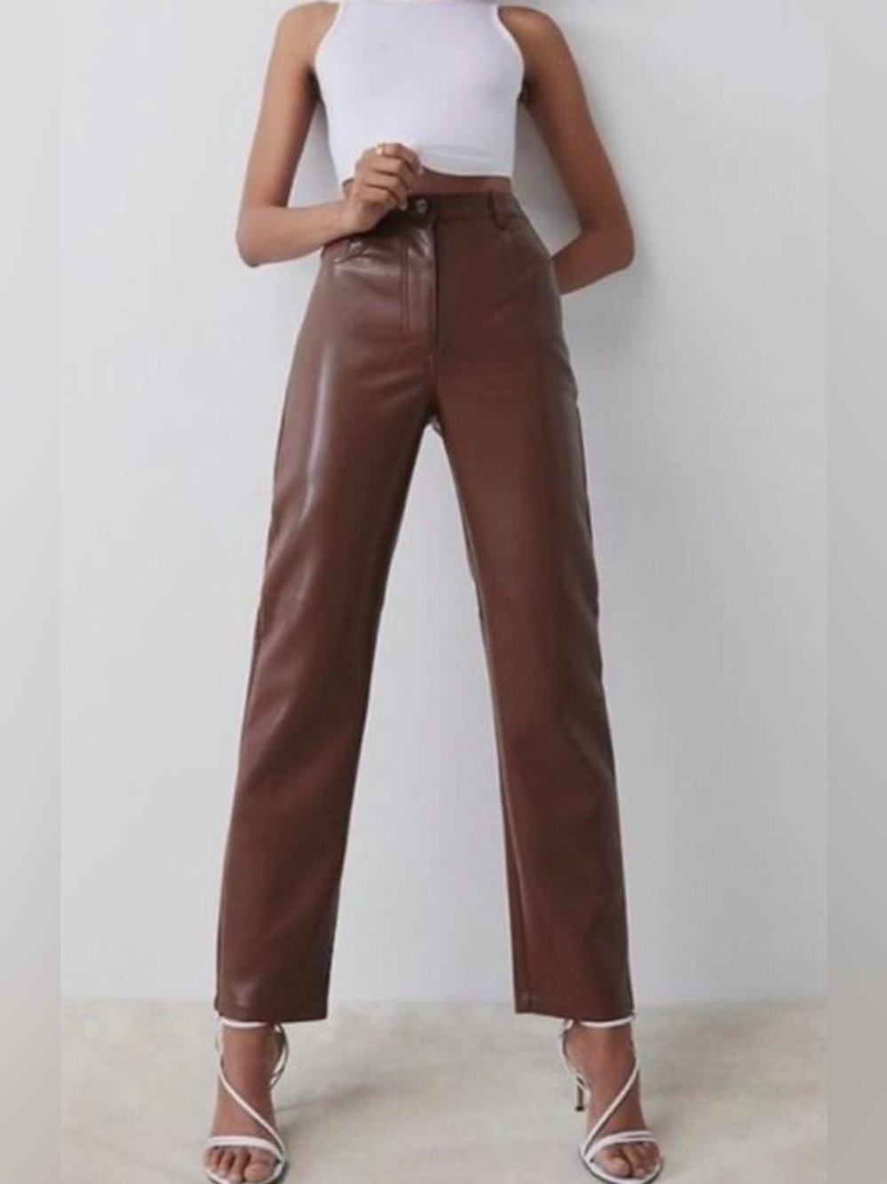 WILFRED ARITZIA The Melina Pant Size 00 High Waisted Vegan‎ Leather Cognac Brown